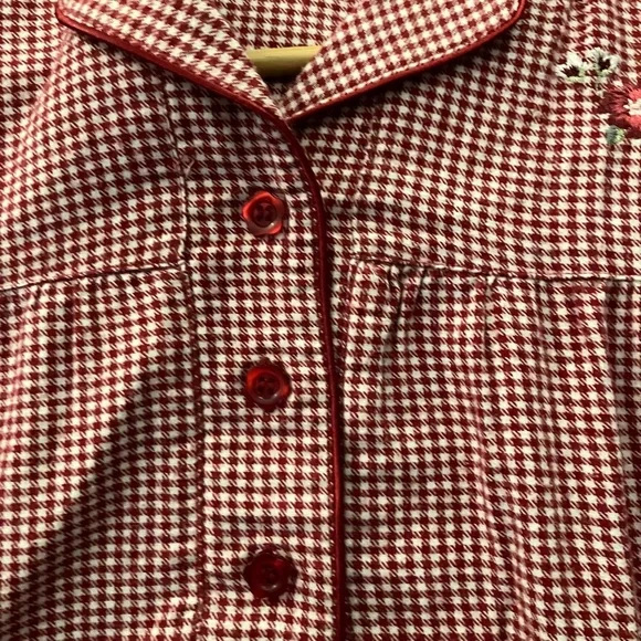 Handmade Red & White Checkered Flannel Nightgown Pockets Floral Medium/Large - Picture 5 of 8